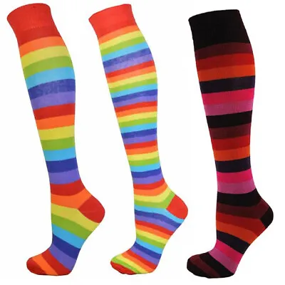 Women Cotton Rich Rainbow Stripe Colour Knee High Socks One Size 4 - 8 • £4.99