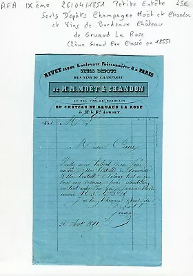 Paris IXème 8 Bld Poissonnière - Champagne Moët & Château Gruaud La Rose - 1851 • $48.69