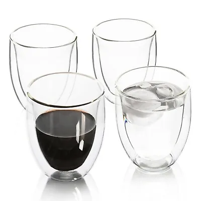 Double Wall Glasses Coffee Mugs Tea Tumbler No Handle 11.4 Oz. Set Of 4. • $21.99