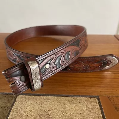 Vintage Western Rodeo Larry Mahan Leegin Leather Belt Hand Tooled Rodeo Sz 32 • $49.95