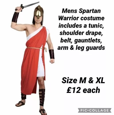 Mens Roman Spartan Warrior Fancy Dress Costume Sizes X Large & Medium Available • £12