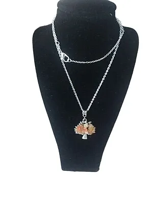 CARNELIAN TUMBLESTONE Necklace Tree Of Life Pendant Stone .925 SILVER CHAIN. • £0.99