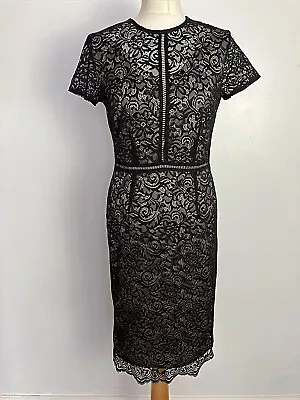 M&S Collection Black Lace Overlay Occasion Formal Pencil Knee Dress Size 10 • £15.99