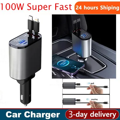 4 IN 1 Car Charger Retractable 100W Super Fast Charging USB Type C Adapter Cable • $19.99