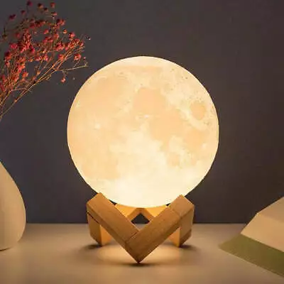 8cm Moon Lamp LED Night Light Battery Powered With Stand Starry Lamp Bedroom Dec • $4.36