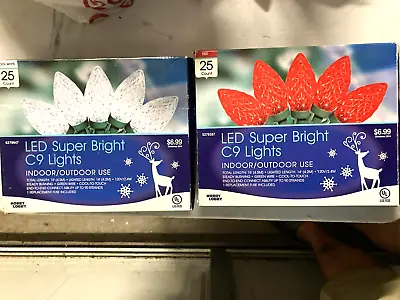 Boxes Of 25 COUNT C9 SUPER BRIGHT Red Or White LED STRING LIGHTS/TESTED • $15.99