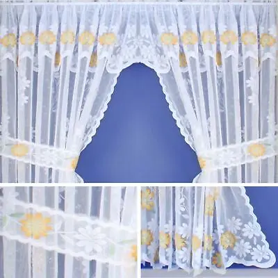 £17.95 • Buy Yellow Curtain Sets Floral Primrose Complete Kitchen Window Ready Made Curtains