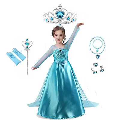 Disney Girls Elsa Anna Dress Frozen Princess Snow Birthday Cosplay Kids Costume • $17.99