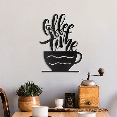 Matte Black Metal Coffee Time Letter Cutout Wall Decorative Sign W/ Coffee Cup • $17.99