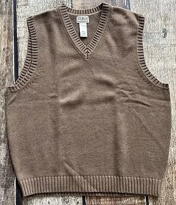 Ll Bean 100% Cotton V-neck Sweater Vest Brown Mens Medium Reg Excellent • $26.99