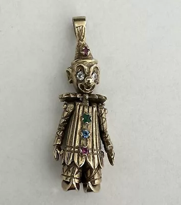 Vintage 9ct Gold Articulated Clown With Gems Charm Pendant Heavy 8.1g • £260