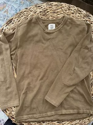 BUCK MASON Men’s Long Sleeve  Tee Shirt Brown Size L Split Hem Padded Elbows • $19.99