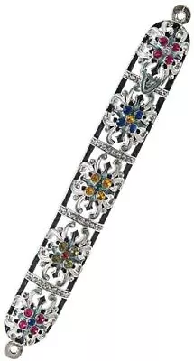 (D) Judaica Jeweled Silver Flower Mezuzah Case With Swarovski Stones 7.25'' • $54.99