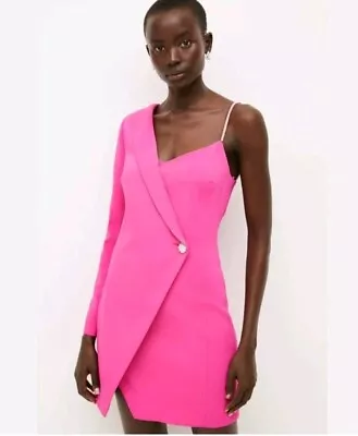 Karen Millen Compact Stretch Viscose Wrap Tux Mini Dress - Pink Size 8 *sold... • £199