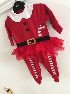 Next Baby Girls Christmas Santa Sleepsuit Christmas Outfit Age 0-3 Months Tutu • £7.99