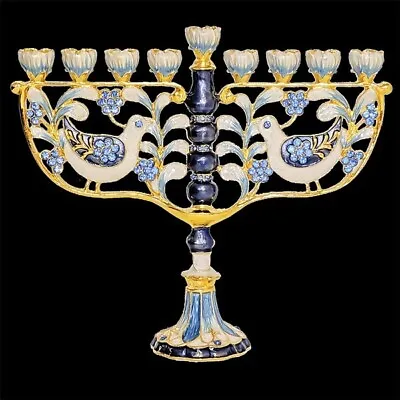 Doves In Love Enameled Menorah - Ornate Jeweled Menorah 7.25  • $61.95