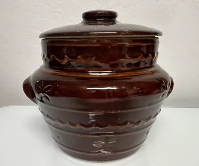 Vtg Marcrest Daisy Dot Stoneware Brown Glazed Bean Pot Cookie Jar 7  • $22.90