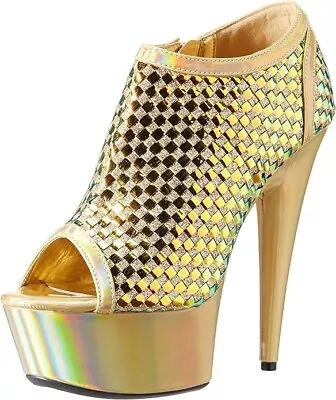 Ellie Shoes Size 8.5 Gold 609 Jaclyn Fashion Ankle Boots 6  Platform Heels Woven • $35.99