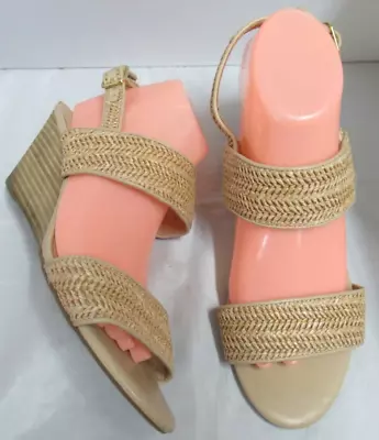 Ladies Natural-natural 'i Love Billy - Glyphic' Woven Raffia Wedges -size 41(10) • $20