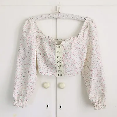 $69.95 • Buy Urban Outfitters BNWT Pastel Floral Milk Maid Crop Puff Sleeve Top Size 10 M