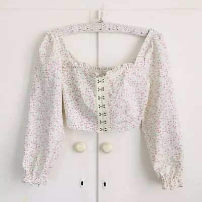 Urban Outfitters BNWT Pastel Floral Milk Maid Crop Puff Sleeve Top Size 10 M • $69.95