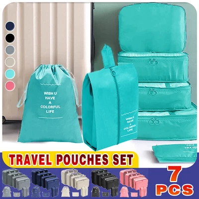 $15.99 • Buy 7PCS Travel Packing Cubes Luggage Pouches Organiser Clothes Suitcase Storage Bag