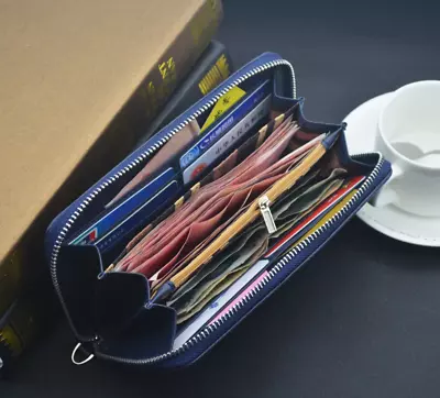 Men's Long Leather Wallet Bifold Zipper Credit Card Holder Coin Purse Clutch Bag • $11.99