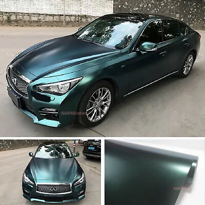 Whole Car Wrap Pearl Metal Satin Chrome Vinyl PVC Sticker Dark Green Flexible US • $320.39