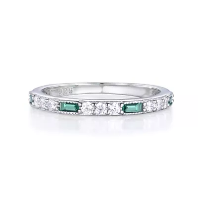 Ladies Eternity Ring  925 Sterling Silver White Sapphire Emerald Eternity Ring • £28.25