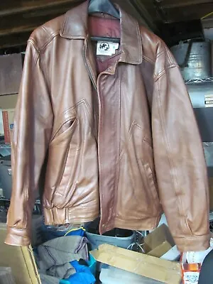 Vintage Men's SADDLERY Cooper Collections Brown LEATHER JACKET Made In USA! 40 • $65.99