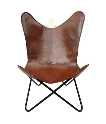 Leather Butterfly Chair - Genuine Leather Handmade Iron Frame Office Chair PL2-6 • $248.62