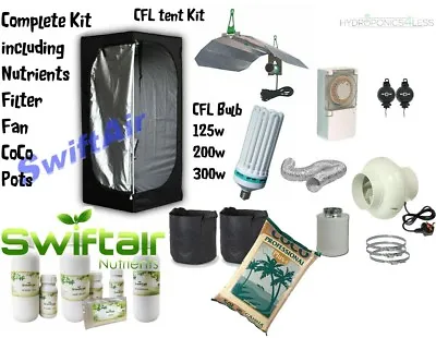 Complete CFL Hydroponic Grow Room Nutrient Tent Fan Filter Light Canna CoCo Kit • £294.99