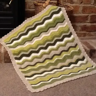 Baby Crochet Blanket Boy Ripple Handmade OOAK 29  X 24  Greens/Cream • £25