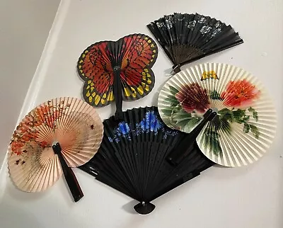 Vintage Chinese Paper Fans Butterfly Flowers • $10