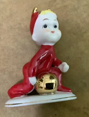 Vintage Lefton Devil Ceramic Figurine Red Pixie Elf Bowling Bowler Rare Japan • $45