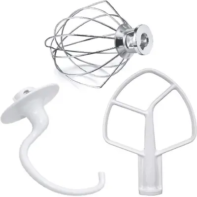 5-Qt Kitchen Mixer Aid Attachments Set: Coated Beater Dough Hook & Wire Whip • $37.71