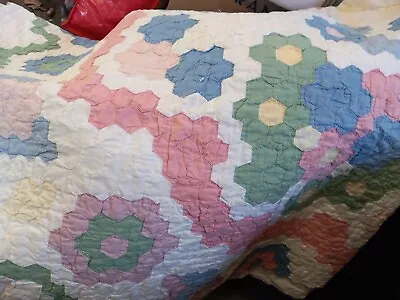 Antique Vintage 60x80 Hand Stitched Grandmothers Garden Quilt Old Floral • $49.99