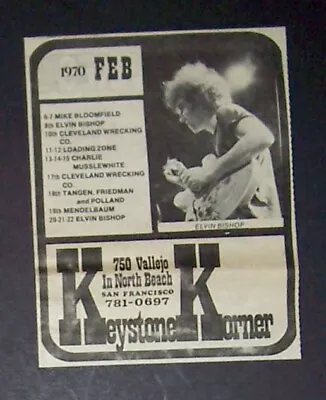 Mike Bloomfield Elvin Bishop Keystone Korner 1970 Mini Poster Type Concert Ad • $9.99