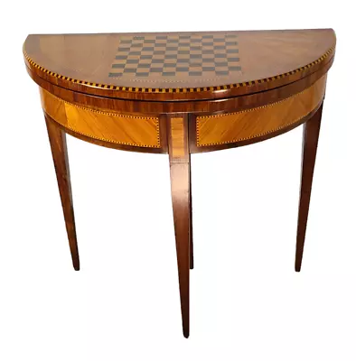 Antique French Louis XVI Half Moon Satin Wood Checkerboard Marquetry Games Table • $1960