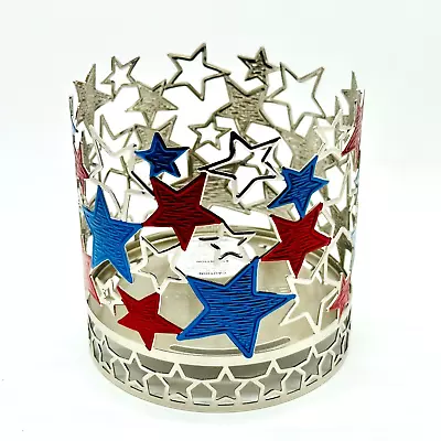 Bath & Body Works RED & BLUE TEXTURED STARS Holder 3 Wick Large Candle Sleeve • $19.95