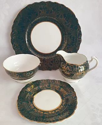 Vintage Colclough Harlequin Dark Green/Teal & Gold Chintz Bone China Tea Set • £13.99