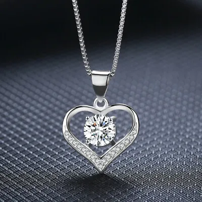 £3.97 • Buy Heart Crystal Pendant 925 Sterling Silver Chain Necklace Womens Ladies Jewellery
