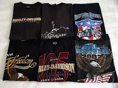 6 VTG-BLACK- Sz LG- HARLEY T's-Y2K -105th ANNIVERSARY- BIKE WK DAYTONA - & MORE • $120