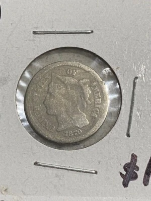 $13.99 • Buy 1870 3 Cent Nickel, Slight Damage, 99c Shipping