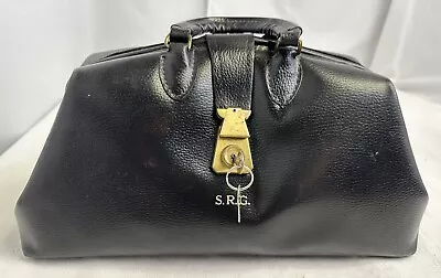 Vintage Black Leather Doctor Bag Crest Lock With Keys S.R.G. • $149.99