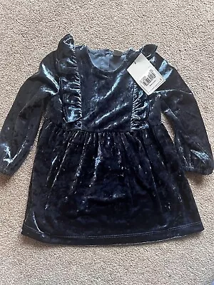 Girls Size 9-12 Month Navy Velvet Style Dress By Tu New With Tags • £0.99