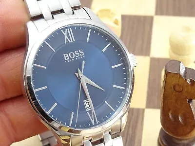 HUGO BOSS 40mm Man's Black Dial Designer Bracelet Classic Date Wristwatch • £16