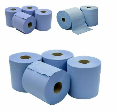 6 X Jumbo Workshop Hand Towels Rolls 2 Ply Centre Feed Wipes Embossed Tissue • £9.49