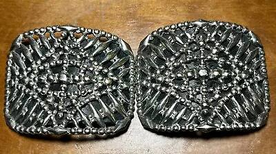 Antique PAIR VICTORIAN CUT STEEL FRENCH SHOE CLIPS BUCKLES SILVER COLOR Leather • $18