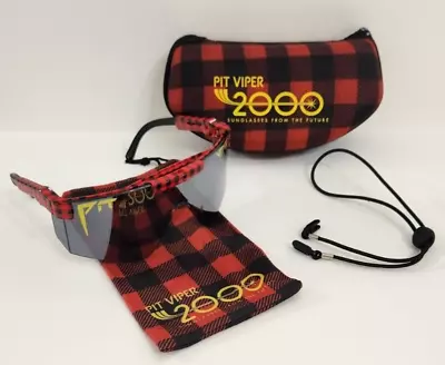 Pit Viper Sunglasses Red & Black Flannel Case & Strap Missing Nose Piece • $45